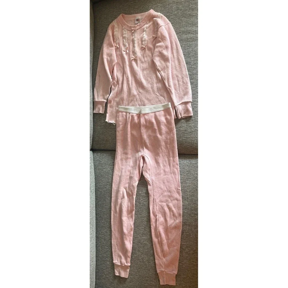 Vintage 80’s Love Letters Pink Coquette Style pajamas set Girls Size 6